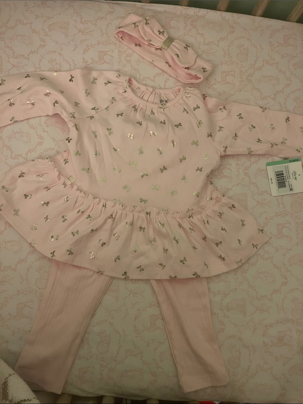 Little Me Pink Tulle Leggings Set with Gold Bow Accents